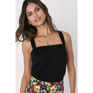 Breezy Arrival Black Cropped Linen Tank Top